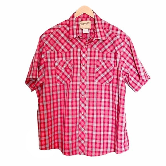 Wrangler Shirt Mens Size 2XL Western Red Plaid Pearl Snap Shirt Short Sleeve - Picture 1 of 9
